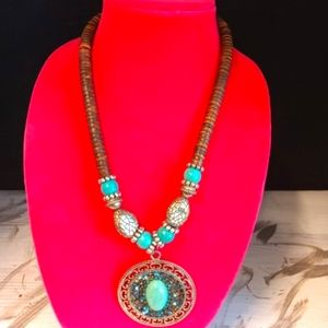 Fashion Necklace 18-20 with clasp, brown and Turquoise Color